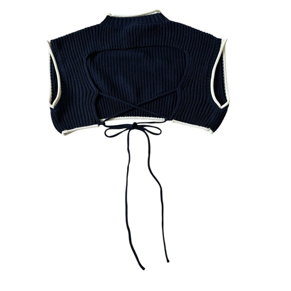 ZARA Navy Knit Crop Open Back Lace Up Sweater 2712/027/250 M - Picture 5 of 11